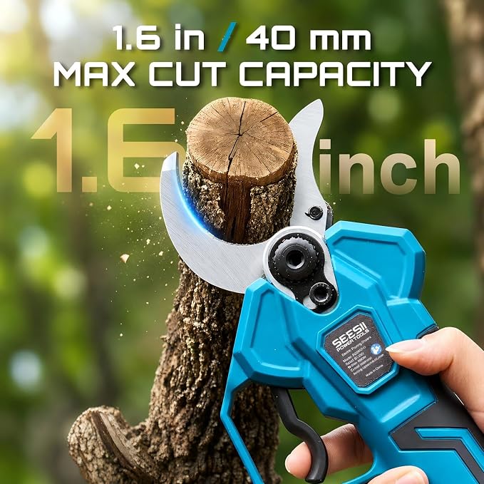 SEESII Electric Pruning Shears 1.6'' Cut, 20V Cordless Branch Cutter With LCD Display, 2 x 4.0Ah Batteries, Brushless Motor, SK5 Blade, Auto Sleep, Extra Blade For Garden Trees And Vines