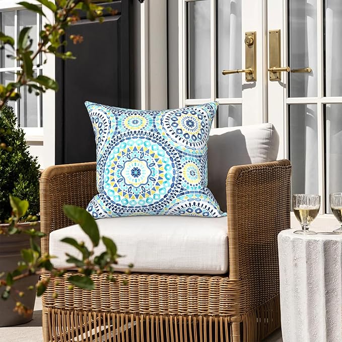 LVTXIII 2 Pack Outdoor Pillow Covers ONLY 18x18 Inch, Water-Repellent Square Decorative Cushion Covers for Patio Furniture, Garden, Sofa, Delancey Lagoon