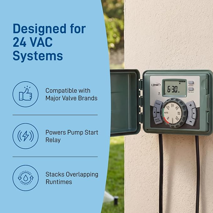 Orbit 4-Station Outdoor Swing Panel Sprinkler System Timer - for Residential Lawn Watering - Multi-Station Irrigation Controller - Custom Watering Intervals - Indoor/Outdoor Installation - 57894