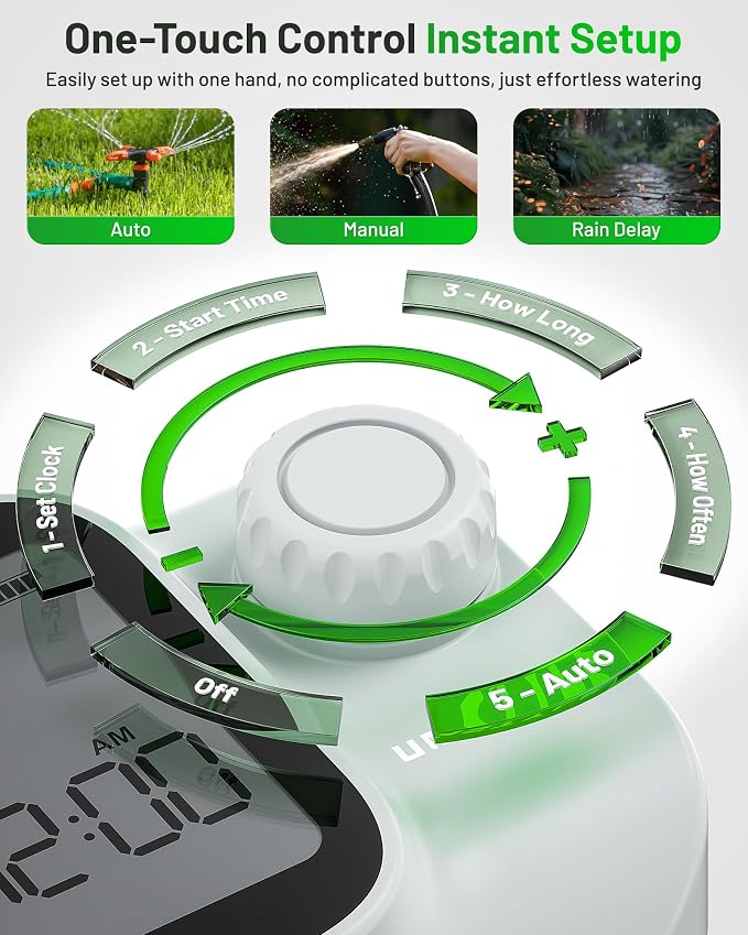 [All-New 2027] Sprinkler Timer with Brass Inlet, Unistyle Programmable Water Timer for Garden Hose, IP55 Waterproof Hose Timers with Manual and Automatic Irrigation Timers Yard Lawn Patio Heavy Duty