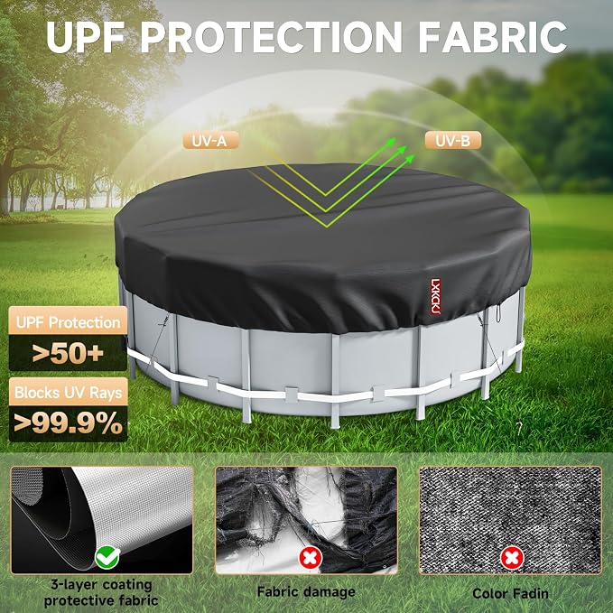 LXKCKJ 6 Ft Pool Cover for Above Ground Pools, Round 420D Oxford Tarp | Waterproof, Windproof, Tear-Resistant, UPF50+ UV Protection,Cuts Evaporation, for Small Pool / Hot Tub / Stock Tank