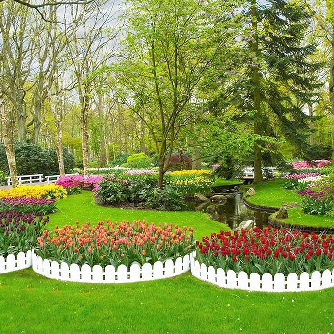 Landscape Edging 5.5IN x 49FT, Garden Edging Plastic Garden Borders, Tool-Free Flexible Lawn Edging Kits with 75pcs Anchoring Spikes for Home Lawns, Yards, Flowerbeds, White