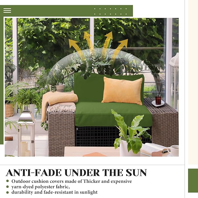 Mindsoft 8 Pcs 24"x24" Patio Cushion Covers Outdoor Cushion Covers Replacement High UV Resistant Anti Slip Waterproof Patio Chair Seat Slipcovers for Outdoor Furniture(Sage Green)
