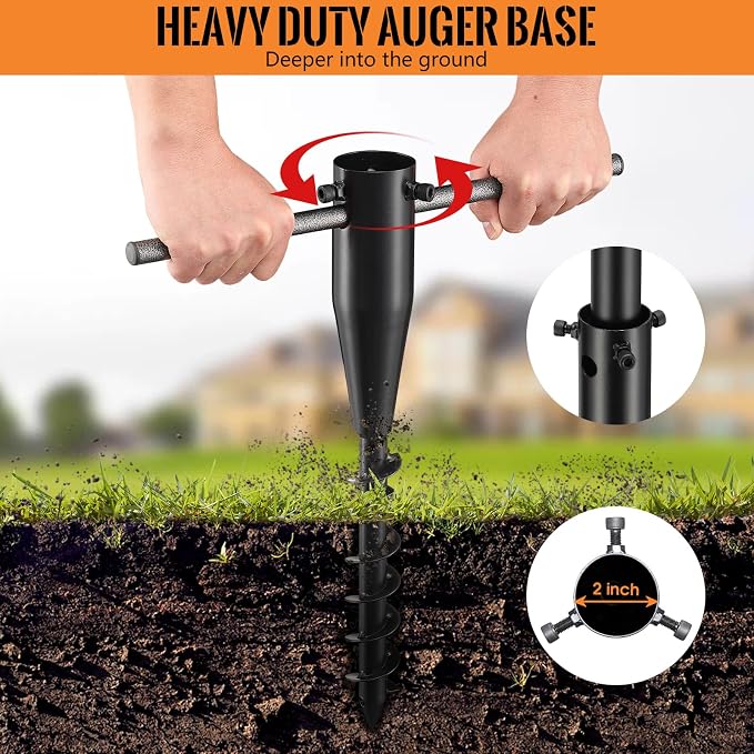String Light Poles for Outside 9.3 FT - 2 Pack Outdoor Patio Decor Poles for String Lights Hanging, Heavy Duty Auger Ground Anchor, 1.5 inch Diameter Adjustable Metal Post