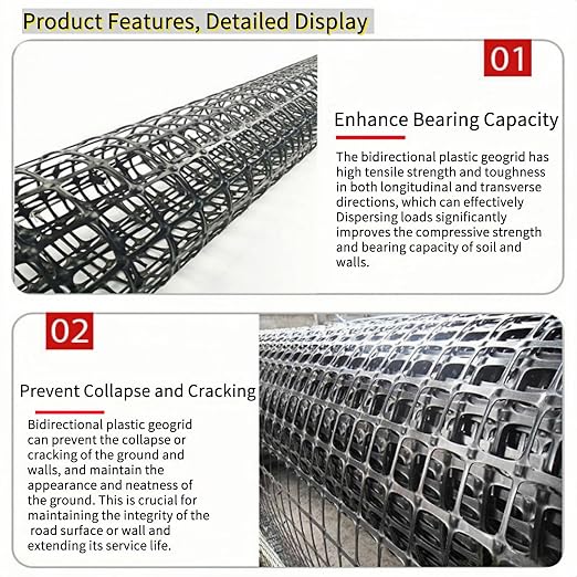 Bidirectional Force Bearing Plastic Geogrid 4' x 65.6' Paver Base Polypropylene Geogrid EarthLock Increase The Bearing Capacity of The Roadbed Prevent Collapse and Crack Formation
