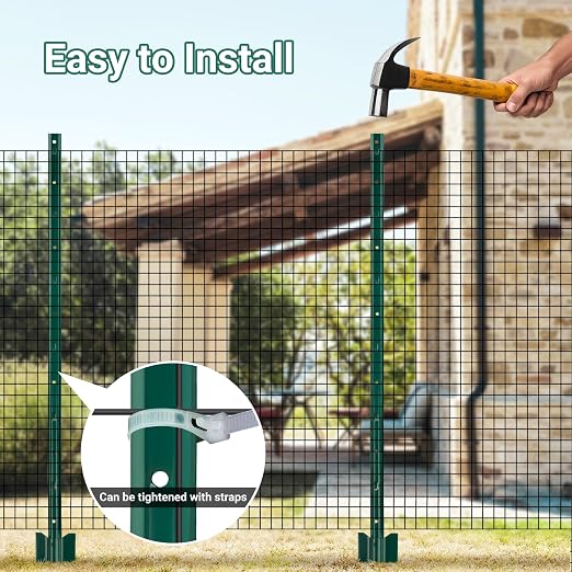 Metal Fence Posts 4 FT, 16 Packs Green No Dig T Posts, Heavy Duty U Posts for Fences Wire Mesh, Perfect for Temporary Fencing, Electric Fence Wire, Corner Anchor