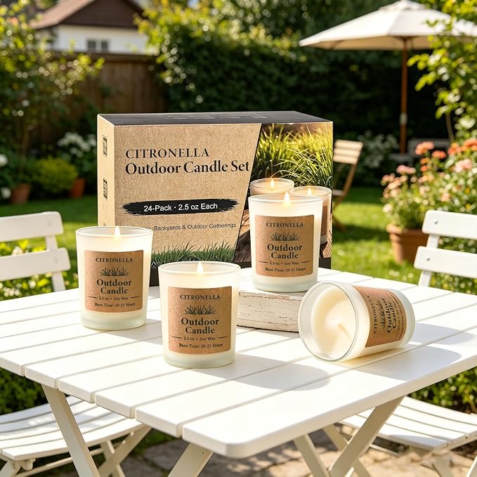 Citronella Candles Outdoor Indoor, 24 Pack Soy Wax Long Lasting Jar Scented Aromatherapy Citronella Candles Sets for Home Garden Patio Balcony