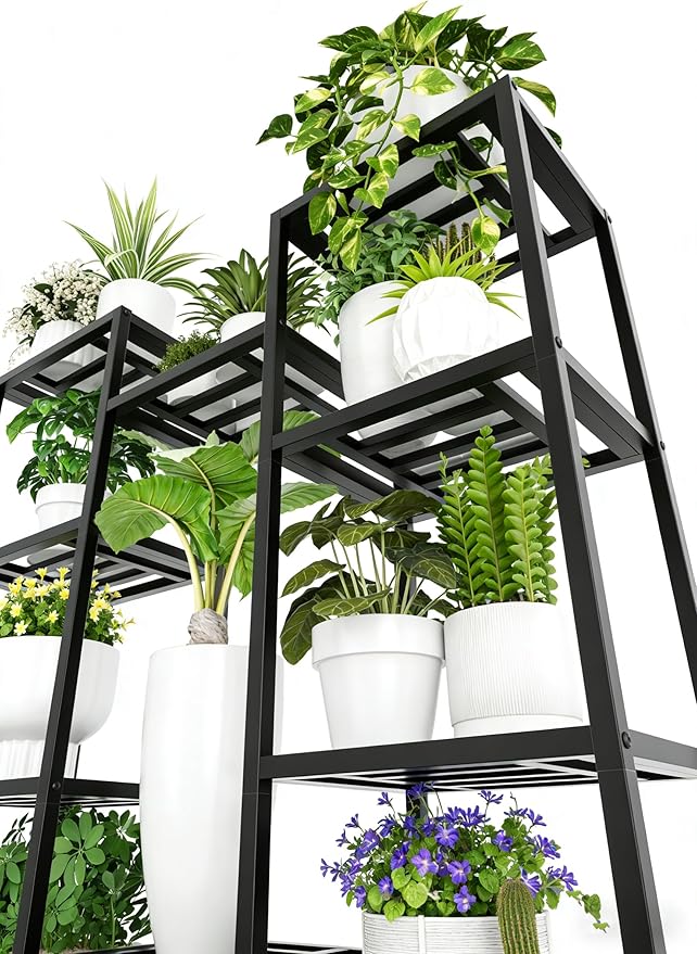Plant Stand Indoor Outdoor,10 Tier Tall Metal Plant Stands Holder,Heavy Duty Wrought Iron Plant Shelves for Multi Large Pots,Black Tiered Flower Display Riser for Living Room,Patio,Balcony