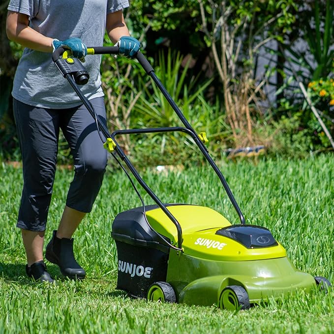Sun Joe Cordless Electric Push Lawn Mower with 10.6-Gal Bag and Safety Key, 14-Inch Cutting Width - Heavy-Duty Yard Trimmer for Gardening Care and Maintenance, MJ401C-XR