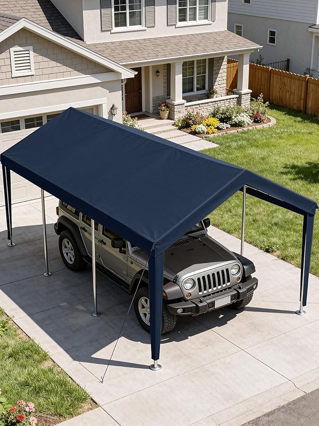 12 x 20 Ft Carport Replacement Cover, Heavy Duty Outdoor Car Tarp Canopy, Waterproof & UV Protected Tear Oxford Tarp with Ball Bungees (Frame is Not Included)