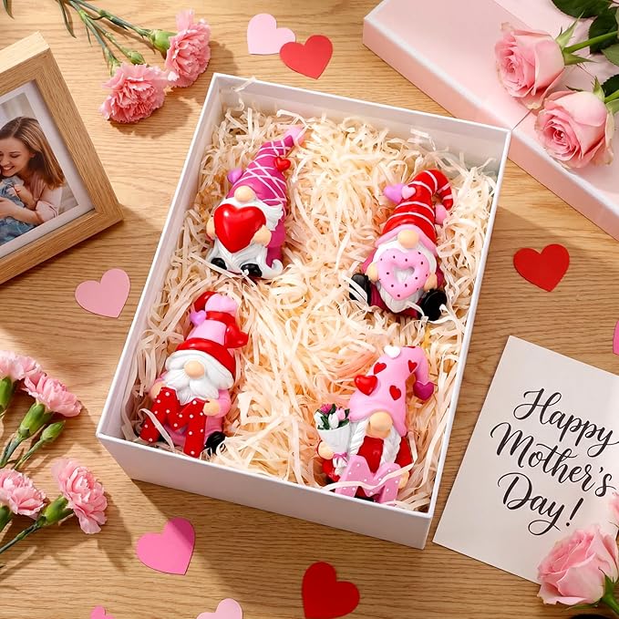 Simgoing 4 Pcs Mother's Day Gnomes Figurines Resin Gnomes Tabletop Decorations Gift for Mom Women Mini Holiday Statues Table Centerpieces for Mothers Day Home Decorations