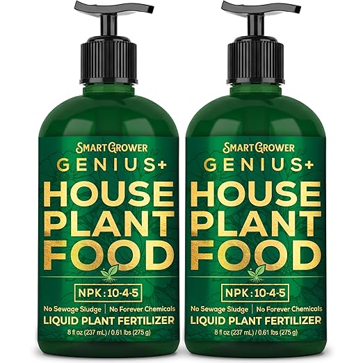 Plant Food for Houseplants, Instant Indoor Plant Fertilizer for Healthier Plants, Clean & Safe for Indoor & Outdoor Use, USA Made - Smart Grower Genius+ Easy Squirt Pump 8oz- 2 Pack Makes 192 Gallons