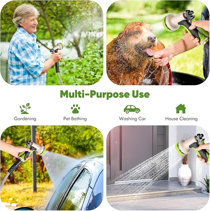 Unywarse Garden Hose 200ft, Stainless Steel Heavy Duty Water Hose with 10 Function Nozzle Flexible, Lightweight, No-Kink, Pet Proof, Puncture Proof Metal Hose for Yard, Outdoor