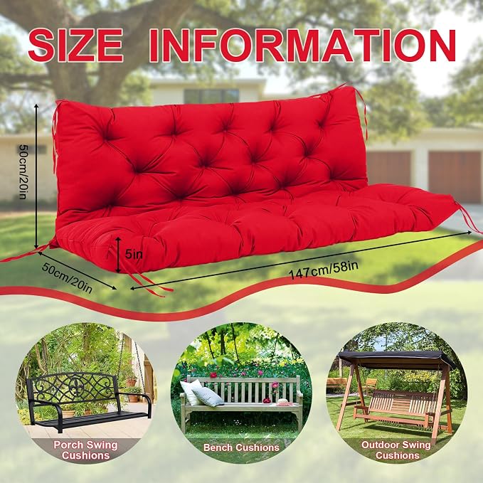 Premium 5" Thick Waterproof Porch Swing Cushions Sturdy Durable 3 Seat Replacement Outdoor Swing Cushions with Backrest&Ties Bench Cushion for Outdoor Furniture Backyard Patio Garden