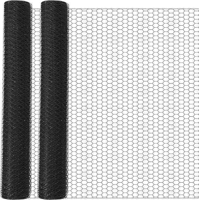 GlikCeil 60 in X 200 ft Chicken Wire Fencing Metal Floral Chicken Wire Mesh for Crafts Poultry Garden, 1 Inch Hexagonal Galvanized Hardware Netting for Poultry Coop Barrier Rabbit Cage (Black)