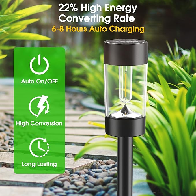 Eyrosa Solar Lights Outdoor, 8 Pack Waterproof Solar Landscape Lighting for Pathway Garden Yard Path Walkway Driveway Lawn Patio Outside Decor, Warm White