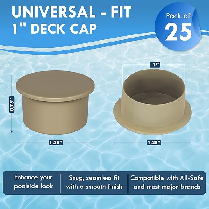 Pool Fence Caps – Tan 25 Pack of 1-Inch Pool Fence Hole Caps – Fits Deck Sleeve Holes for Removable Safety Systems – Durable Plug Covers for Pool Barrier Installations – Compatible with Most Systems