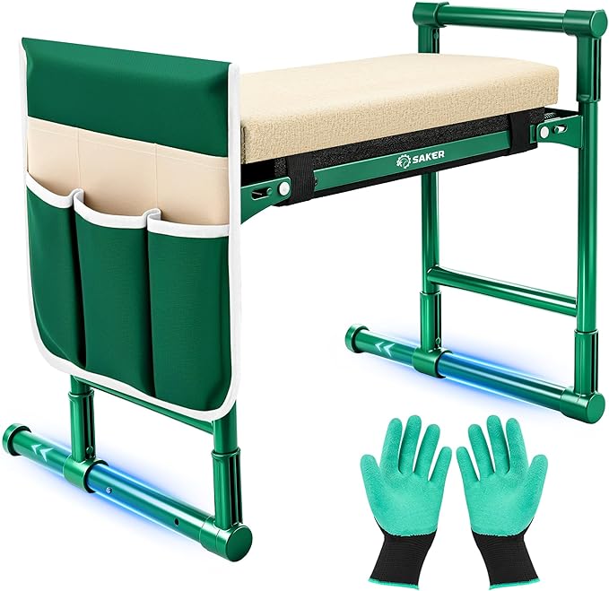 Saker 2026 Upgraded Garden Kneeler and Seat - Gardening Bench Gardening Stool with 500LB Heavy Duty Round-Tube Frame, Soft Kneeling Pad Foldable Support for Elderly, Gardening (Basic Version)