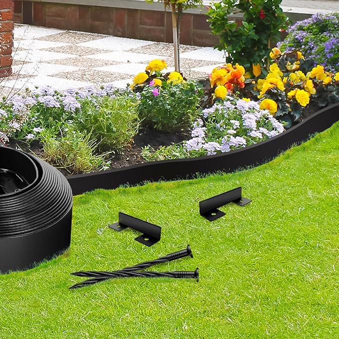 Landscape Edging Border - 3”x20’ Garden Edging Border with 20 Stakes, No Dig Lawn Edging for Landscaping for Garden Bed, Thickened Top Edge Flexible Flower Bed Border Edging for Outdoor