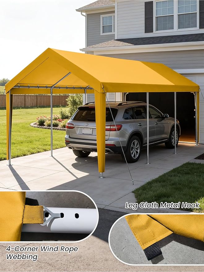 12 x 20 Ft Carport Replacement Cover, Heavy Duty Outdoor Car Tarp Canopy, Waterproof & UV Protected Tear Oxford Tarp with Ball Bungees (Frame is Not Included)