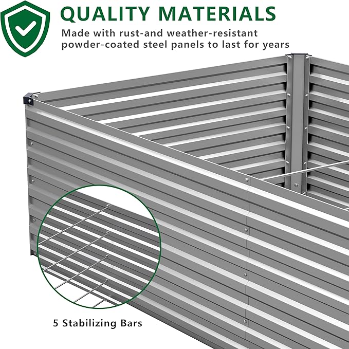 DIIYIV 8x2x2FT Galvanized Raised Garden Bed Kit,Vegetable Plant Boxes-Rectangle Metal Flower Box,Large Planter Raised Beds Outdoor Garden for Planting,Fruit,Herb-Silver