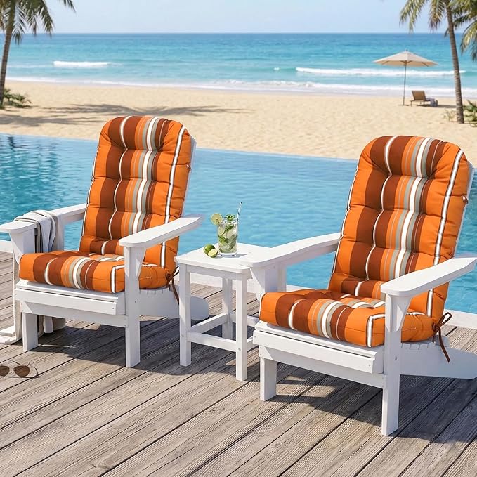 COOS BAY High Back Adirondack Chair Cushions for Outdoor Furniture, 49x20x5 in Water-Resistant Thick Tufted Patio Chair Cushions with Secure Straps, Set of 2, Red Stripes