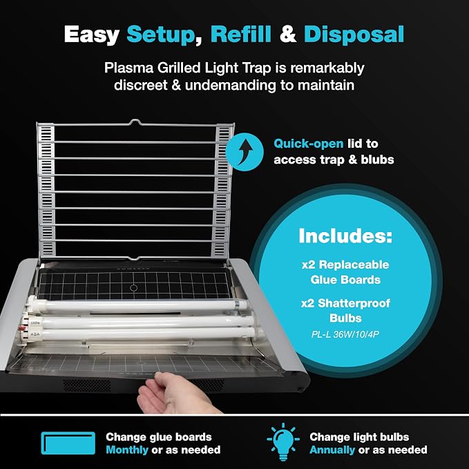 Catchmaster Vector Plasma Grilled Wall-Mounted UV Fly Light Trap - 3,100 sq. ft. Catch Zone, Fly Trap for Dining Rooms & Commercial Kitchens and Fresh & Dry Food Storage, UV Lamp Flying Insect Killer