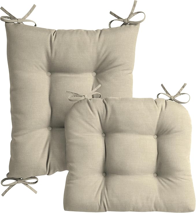 Arden Plush Indoor/Outdoor Rocking Chair Cushion Set, 18 x 20, Water Repellent, Fade Resistant, Tufted Cushion for Rocking Chairs Tan Leala