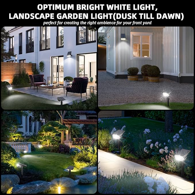 LEREKAM Solar Lights Outdoor Waterproof Landscape Lights, 40 LEDs Solar Spot Lights Outdoor Spotlights with 3 Light Modes, USB & Solar Powered Garden Yard Wall Lights Auto On/Off for Patio 6 Pack