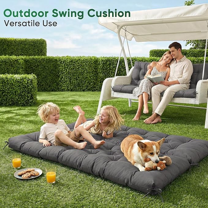 Porch Swing Cushions 60 Inch Waterproof,2 3-Seater Replacement for Outdoor Furniture with Backrest and Straps, Thick 4" Swing Seat Bench Cushion for Loveseat Glider Bench Patio Lawn Backyard