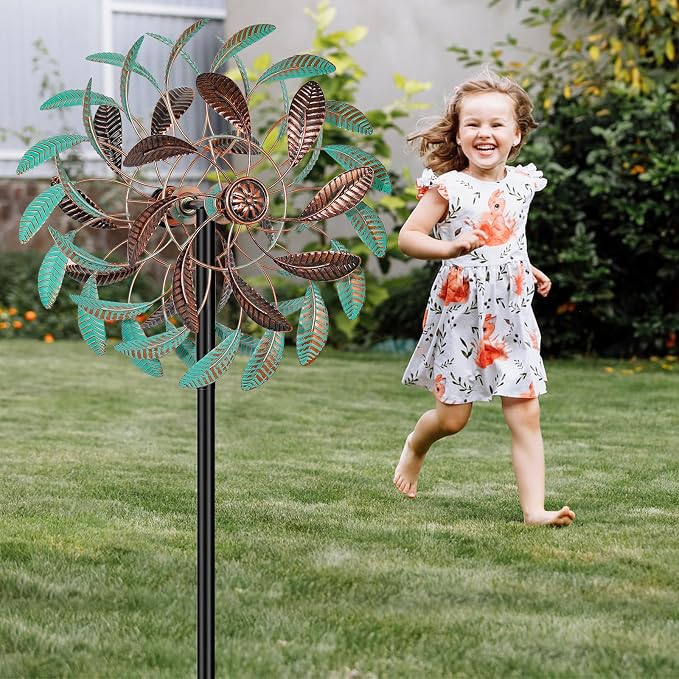 360° Wind Spinners Outdoor, Wind Sculptures Windmill with Metal Stake, Kinetic Large Metal Yard Art Decor Spinners Pinwheels for Garden Outside Patio Lawn