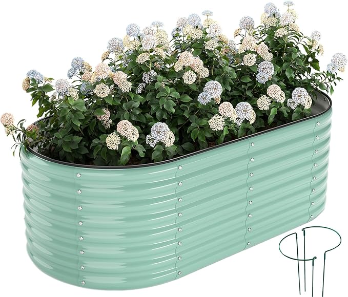 ZFHgarden Garden Box Raised Flower Bed Galvanized Metal Planter Round Raised Garden Bed Kit for Gardening Outdoor 1PC Green 6X3X2FT
