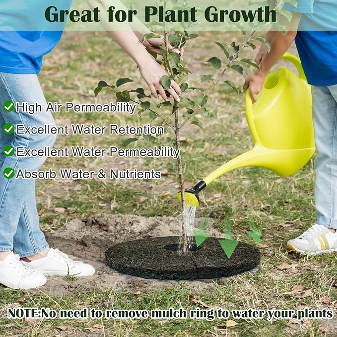 4pcs Double Side Rubber Tree Mulch Ring, 12In Heavy Duty Recycled Rubber Mulch Mat Natural Look Tree Root Protector Mat Reversible Round Tree Ring for Prevent Animal Dig, (Green Brown)