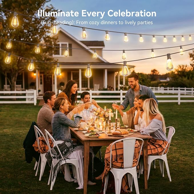 100FT Patio String Lights Outdoor, 35+1 LED Shatterproof Bulbs with Remote & Timer,2700K Dimmable Waterproof Hanging Decor for Backyard, Garden, Porch, Balcony, Wedding Party Lighting