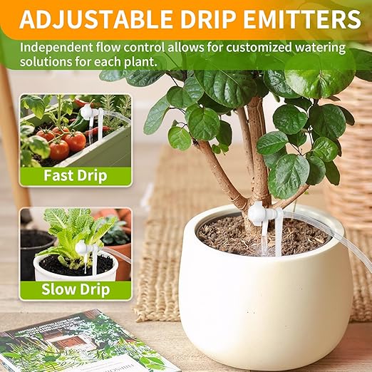 Automatic Plant Waterer Indoor Plant Watering Devices System, Self Drip Irrigation System Kit for Indoor Outdoor Garden, Adjustable Drippers, Water 15 Plants