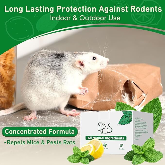Pest Rodent Repellent, 48 Pack Peppermint Oil Repellent for Mouse Rats Spider Roach Ant Squirrel Pest Control Indoor & Outdoor, Natural Mice Deterrent Replace Trap Poisoning Family & Pet Safe Green