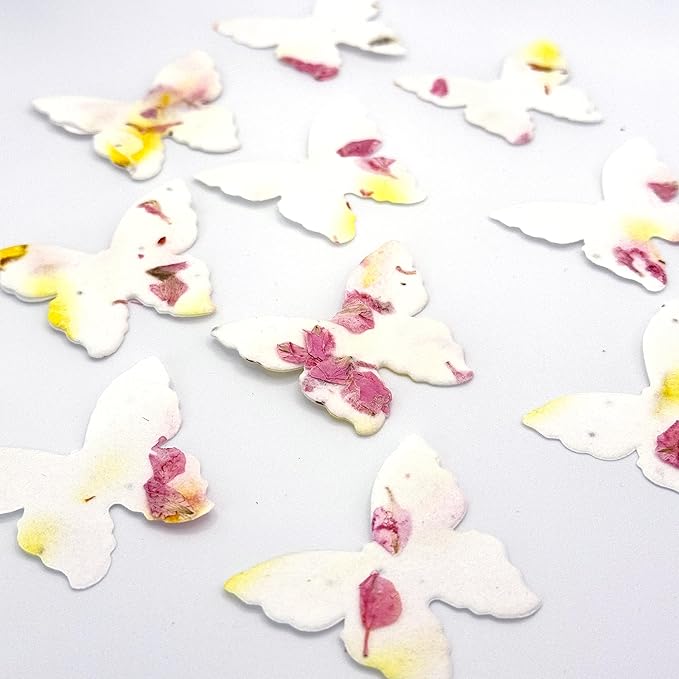 50pcs Small Pink & Yellow Butterfly Seed Paper – Writable & Plantable Wildflower, Mom's Gift for Mother’s Day, Use for Wedding, Baby Shower, Party Favors & Easter Decorations