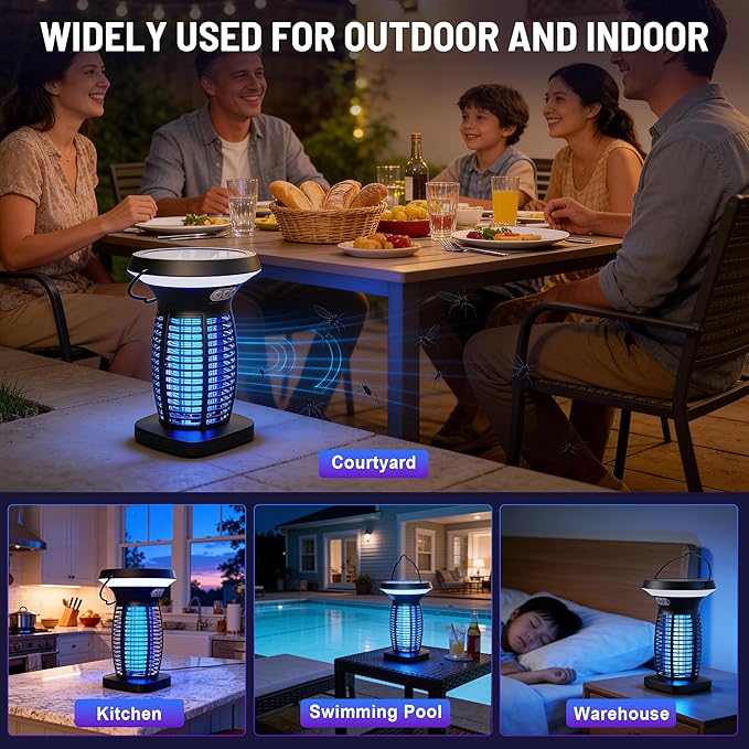 Solar Bug Zapper Outdoor, Rechargeable & Solar Powered, 4200V High Voltage for Effective Mosquito & Multi-Insect, Pet/Child Safe with UV Light, Waterproof for Camping Courtyard Indoor Outdoor