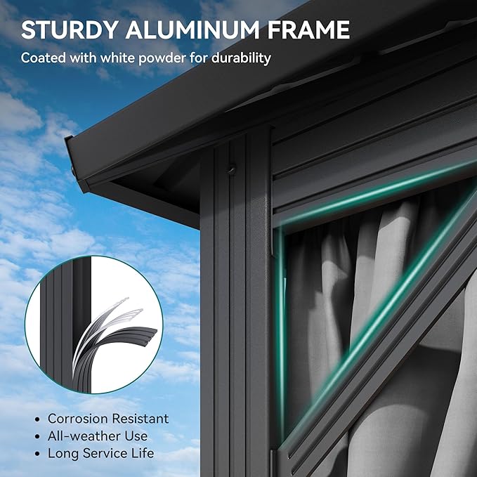 YITAHOME 12X20FT Hard Top Metal Gazebo Patios Double Roof Canopy Aluminum Frame Garden Gazebo Tent Curtains Netting for Patios Backyards Decks Lawns Gray