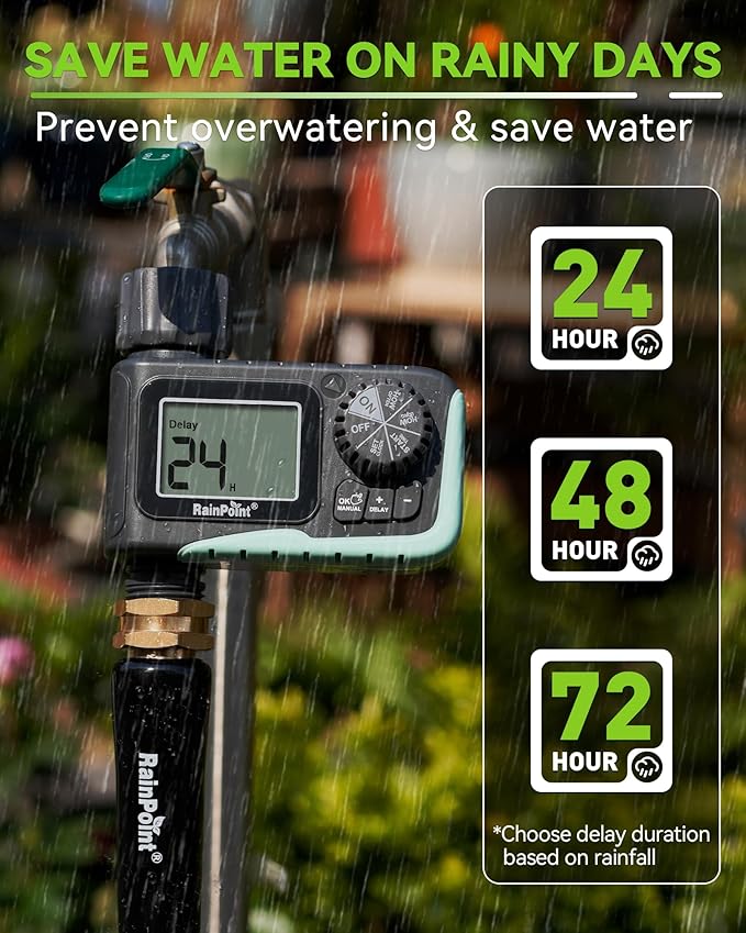 RAINPOINT Sprinkler Timer & Garden Hose Nozzle with 9 Adjustable Spray Patterns