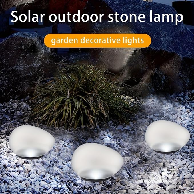 Solar Small Garden Lights Outdoor Glow Cobblestone Shape Lamp Garden Decor Waterproof Landscape Night Lights for Garden Paths, Stairs, Lawns, Patios, Yard, 4 Pack (Cool White)