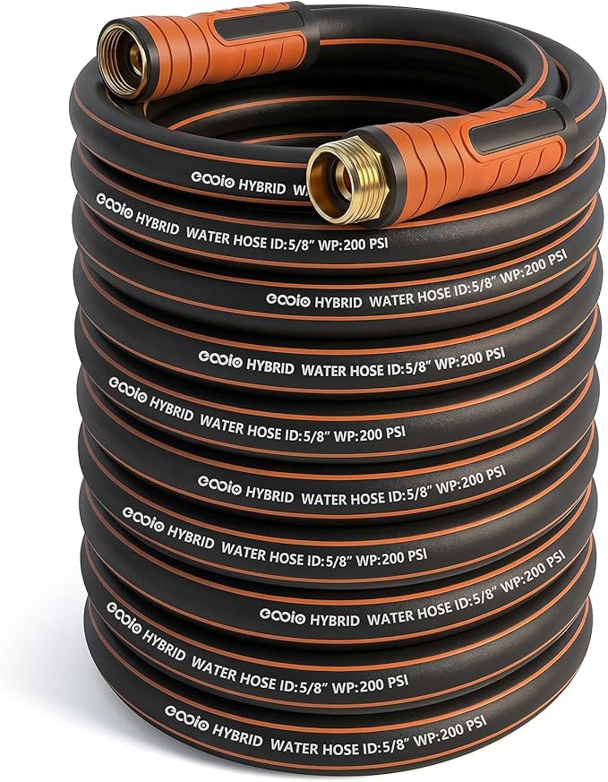 Garden Hose 100 ft x 5/8", NON-EXPANDING Flexible Water Hose, Kink Resistant Lightweight Hybrid Hose-Black Orange