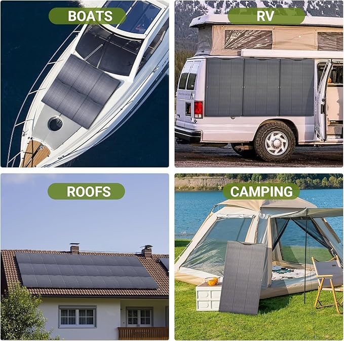 ALLPOWERS SF100 100W Flexible Solar Panel, Ultra-Thin 3mm Bendable Monocrystalline Solar Charger, 25% Efficiency IP68 Waterproof for RV Roof, Camping, Marine Use