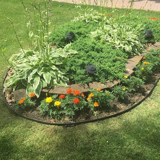 Landscape Edging 33ft,Garden Edging Borders[Extra Tall 4IN ] Flexible Lawn Edging Kit with Total 50pcs Spikes, Heavy Duty Landscaping Edge Plastic Fence for Tree Yard Grass Flower Bed -Brown