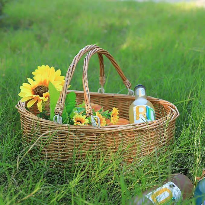 Wicker Picnic Baskets with Handles.Kingwillow. (Natural)