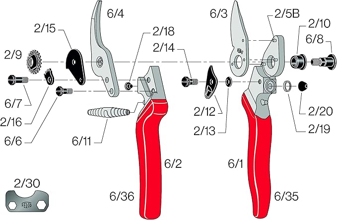 Felco F6 Pruning Shears – 7.7" Swiss-Made Garden Clippers for Medium Hands | Hand Pruners for Gardening | Garden Tool Cutter with Precision Bypass Blade, Forged Aluminum Handles, Replaceable Parts