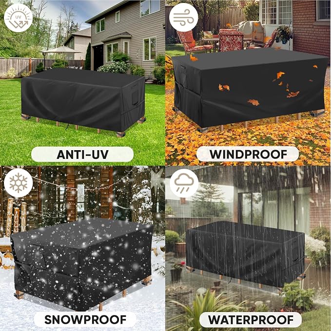 BALEINE Patio Furniture Covers, Outdoor Furniture Covers Waterproof, Heavy Duty Oxford Patio Table Cover for Outdoor Table, Chair, Sofa, Desk (Black, 111"L x 74"W x 30"H)