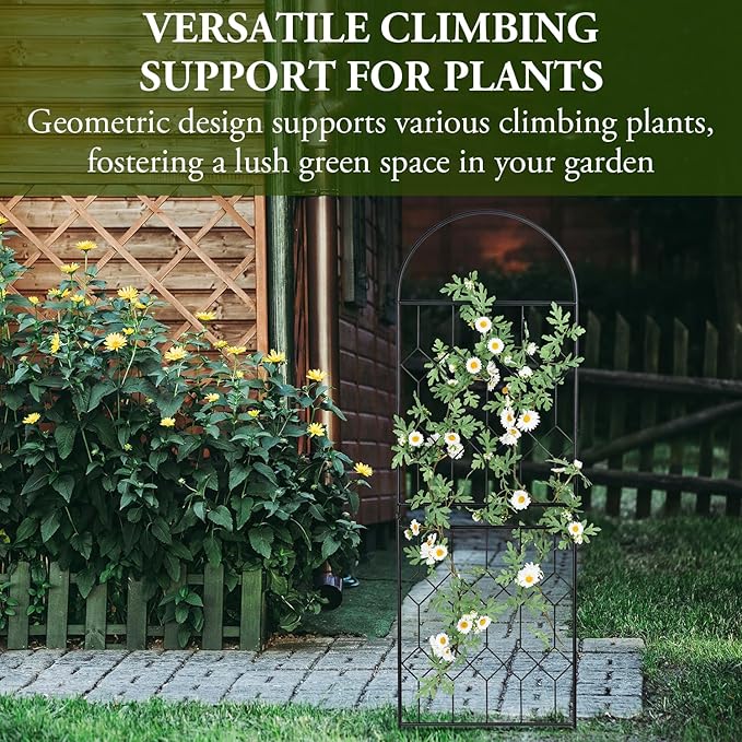 MyGift 4.5 ft Tall Arched Trellis with Matte Black Metal Wire Vintage Diamond Lattice, Geometric Shaped Outdoor Garden Support Frame for Climbing Plants and Crawling Vines