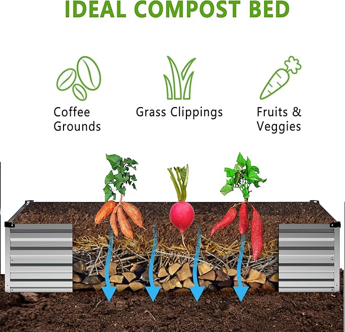 DIIYIV 2PCS 8x4x1FT Galvanized Raised Garden Bed Kit,Vegetable Boxes-Rectangle Metal Flower Box,Large Planter Raised Beds Outdoor Garden for Planting,Fruit,Herb-Silver