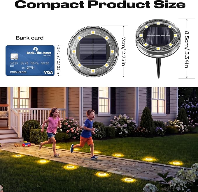 vighep 4 Pack Solar Ground Lights, 2.8 inch Flat Solar Light Outdoor Waterproof, Anti Rust, Low Profile Led Solar Powered Disc Lights Landscape Lighting for Yard,Walkway,Lawn,Path - Warm White